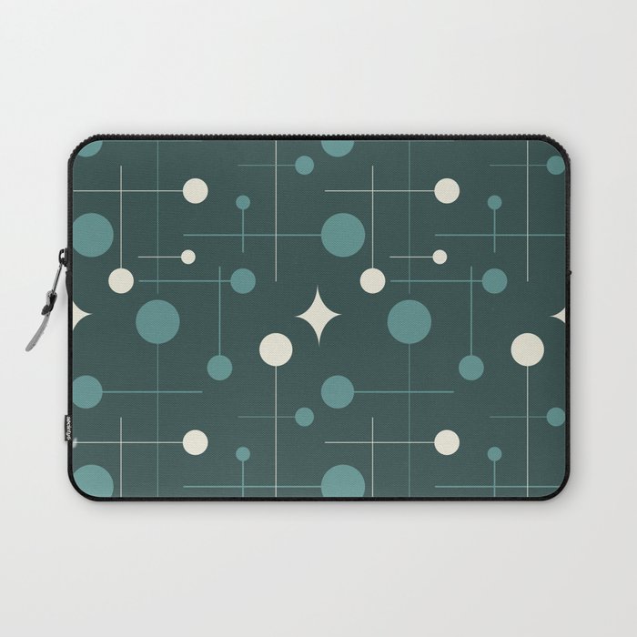 Mid Century Modern Abstract Pattern 31 in Teal, Charcoal and Cream Laptop Sleeve