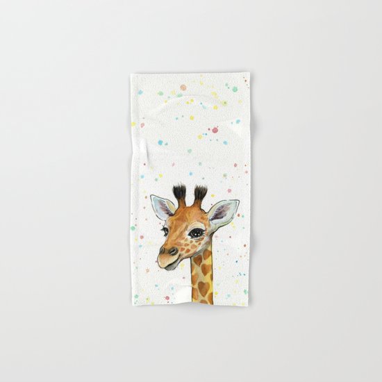 Giraffe Baby Animal with Hearts Watercolor Cute Whimsical Animals Nursery Hand & Bath Towel