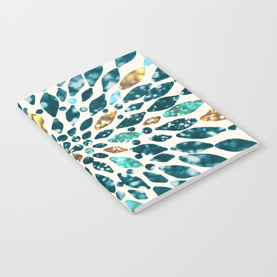 Glitter Dahlia in Gold, Aqua and Ocean Green Notebook