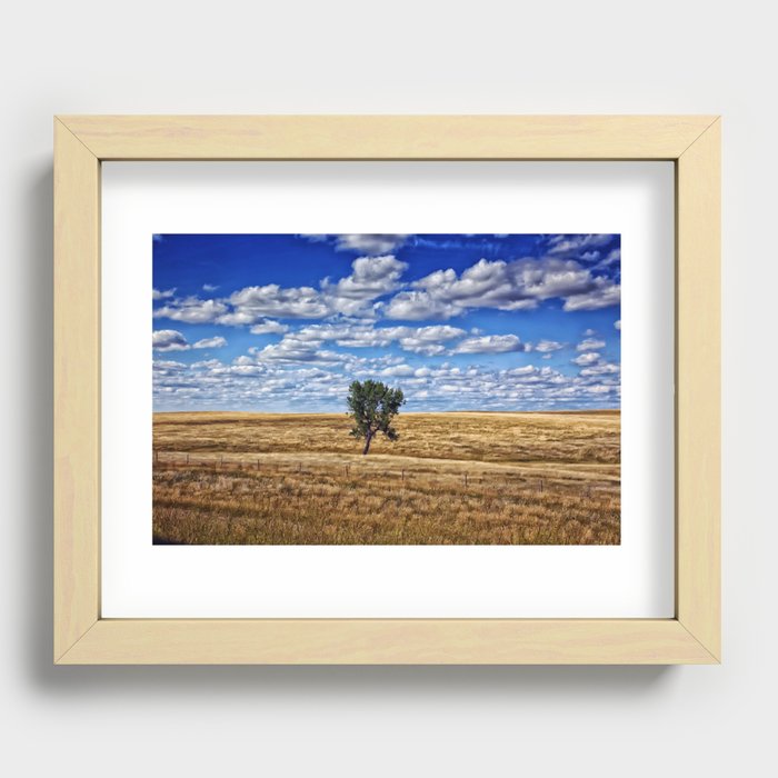 American prairie, South Dakota big sky country with fair weather clouds like a painting landscape color photograph / photography for home and wall decor Recessed Framed Print
