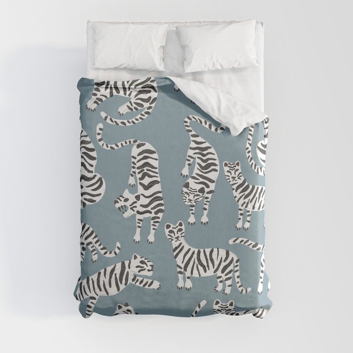 Tiger Collection – White on Blue Duvet Cover