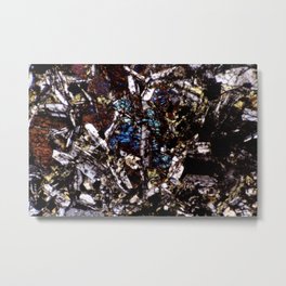 Thin section image of Pyroxene Crystals and Feldspar Laths, Geological Art from Australia Metal Print