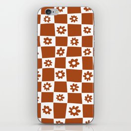 Hand Drawn Checkered Daisy Pattern (burnt orange/white) iPhone Skin