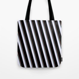 [ Thumbnail: Salmon, Dark Slate Gray, Lavender, and Black Colored Lined Pattern Tote Bag ]