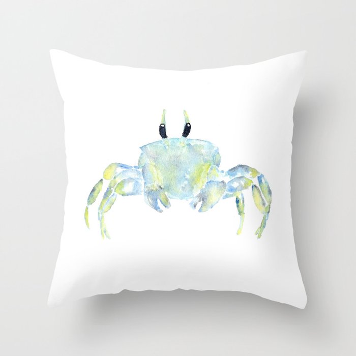 Ghost crab, ocean watercolor Throw Pillow