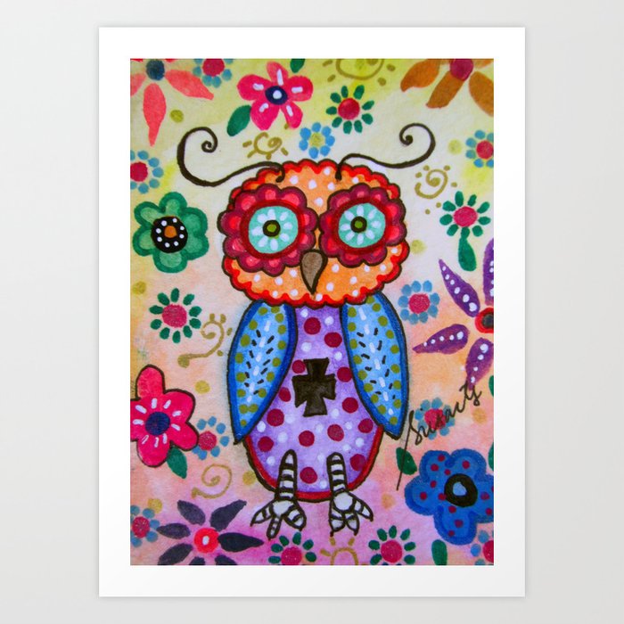 owl folk art painting
