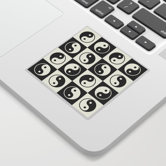 Checkered Yin Yang Pattern (Creamy Milk & Dark Charcoal Color Palette) Sticker