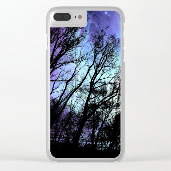 black trees periwinkle blue aqua space Clear iPhone Case