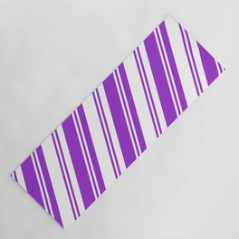 [ Thumbnail: Dark Orchid & White Colored Lined/Striped Pattern Yoga Mat ]