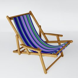 [ Thumbnail: Purple, Sea Green & Blue Colored Stripes/Lines Pattern Sling Chair ]