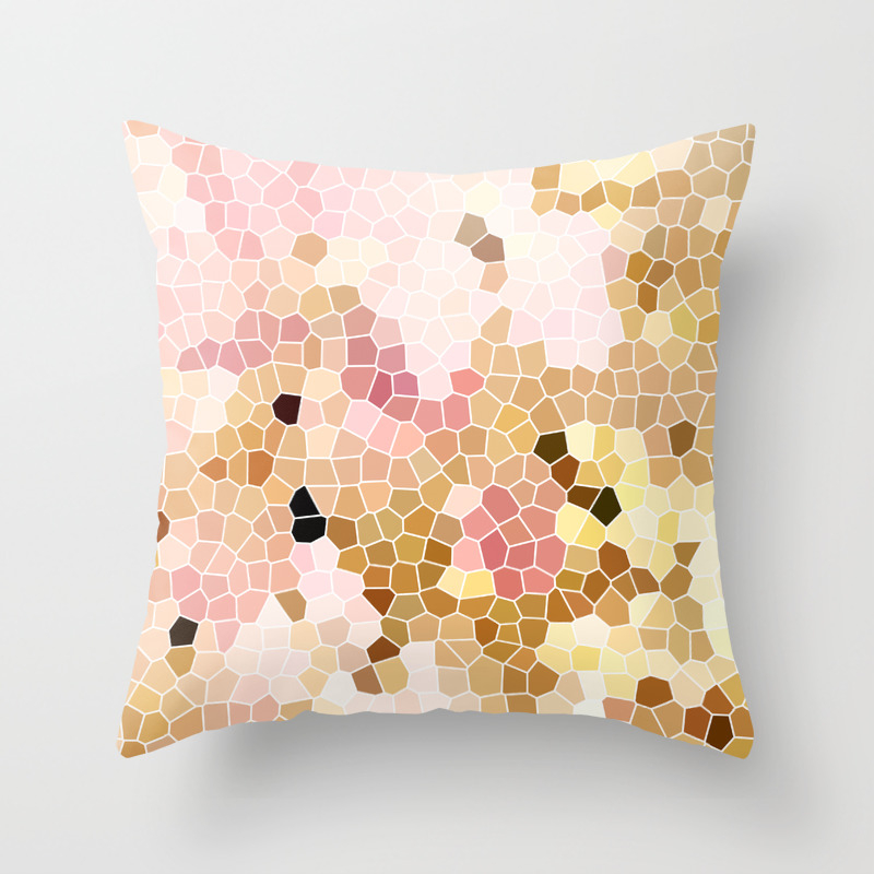 Flower Mosaic Millennial Pink And Golden Yellow Abstract Art