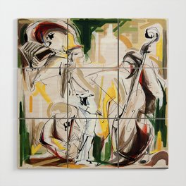Expressive Musicians Playing Cello Flute Accordion Saxophone drawing Wood Wall Art