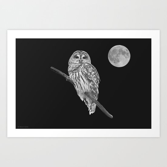 Owl, See the Moon (bw) Art Print