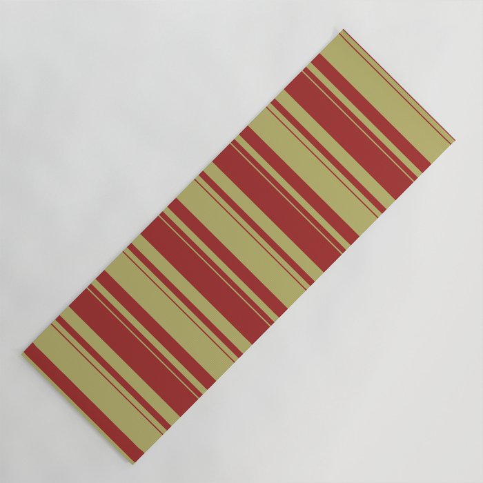 Dark Khaki & Brown Colored Striped Pattern Yoga Mat