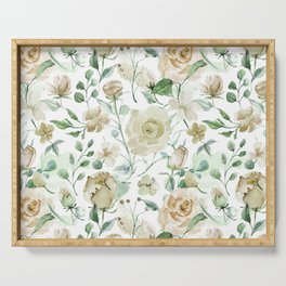 Creme Rose Pattern Serving Tray