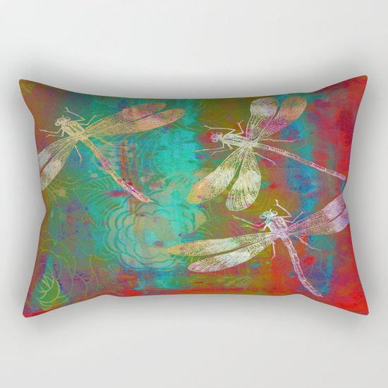 Colorful Dragonflies Rectangular Pillow