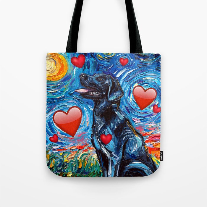 Black Labrador Night (with hearts) Tote Bag