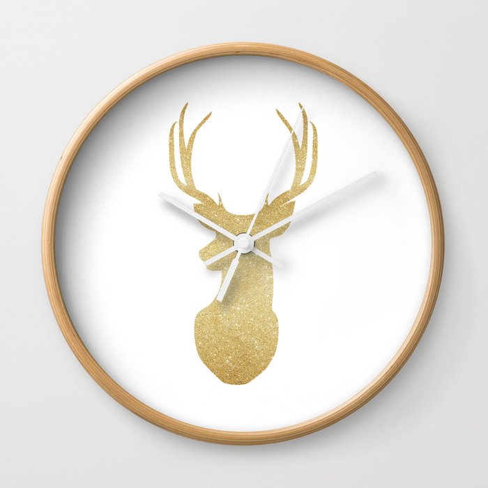 Gold Glitter Reindeer Wall Clock