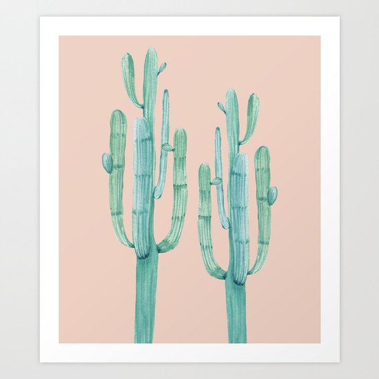 Besties Cactus Friends Turquoise + Coral Art Print
