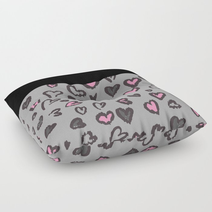 Black & Gray Pink Hearts Floor Pillow