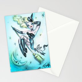 Blonde Pinup Witch with Kitty Stationery Card