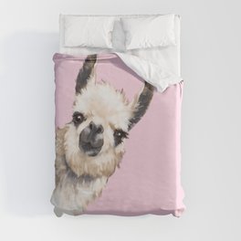 Sneaky Llama in Pink Duvet Cover