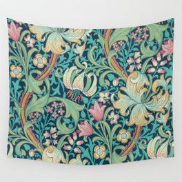 William Morris Golden Lily Bright Green Gold Pink Wall Tapestry