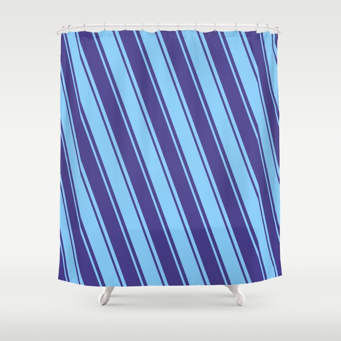 Light Sky Blue and Dark Slate Blue Colored Lines Pattern Shower Curtain