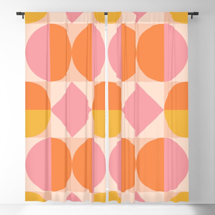 Mid Century Modern Geometric Abstract 833 Orange Pink and Yellow Blackout Curtain