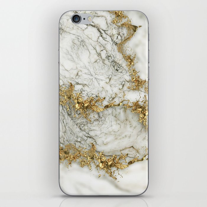 White Marble Gold Splatter Abstract iPhone Skin