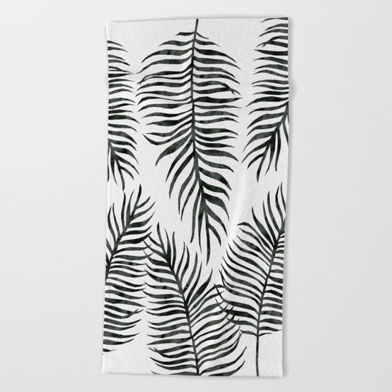 Black Fern Pattern Beach Towel
