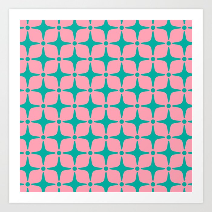 Colorful Mid Century Modern Star Pattern 950 Pink and Turquoise Art Print