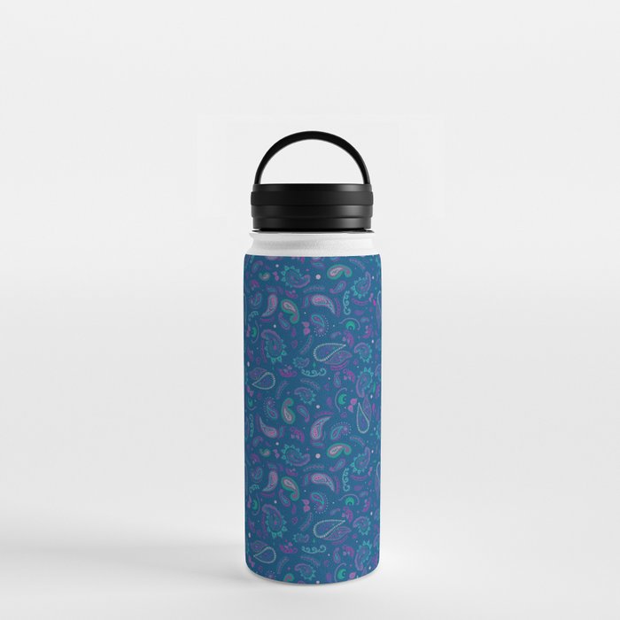 Blue Hazed Paisley Pattern Water Bottle