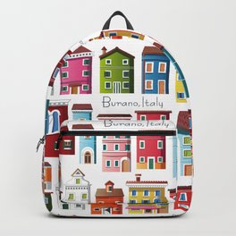 Burano, Italy (pattern) Backpack | Arquitecture, Digital, Graphicdesign, City, Venicelagoon, Venetoregion, Village, Italian, Colorful, Country 