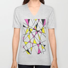 Geometric Neon Triangles - Pink, Yellow & Black V Neck T Shirt