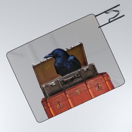 Raven in suitcase Collage #society6 Picnic Blanket