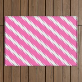[ Thumbnail: Hot Pink and Mint Cream Colored Striped/Lined Pattern Outdoor Rug ]