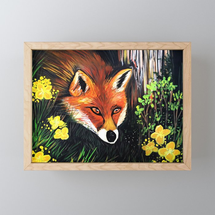 Fox In Nature Framed Mini Art Print