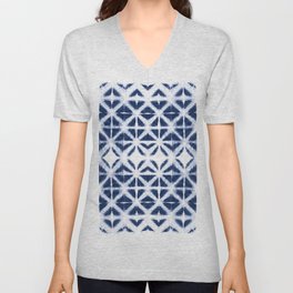 Moroccan design white and indigo blue V Neck T Shirt