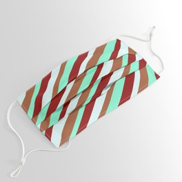 [ Thumbnail: Sienna, Aquamarine, Dark Red, and Light Cyan Colored Striped/Lined Pattern Face Mask ]