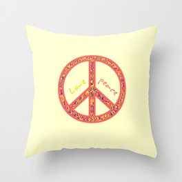 Peace and love, colourful and groovy hippie sign, 60's symbol of freedom Throw Pillow
