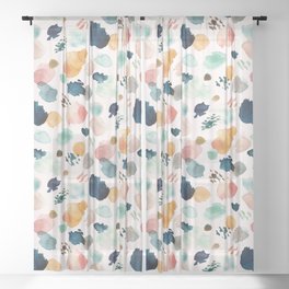 WILD WHIMS Abstract Watercolor Brush Strokes Sheer Curtain