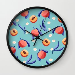 Seamless pattern with hand drawn peaches and floral elements VECTOR Wall Clock
