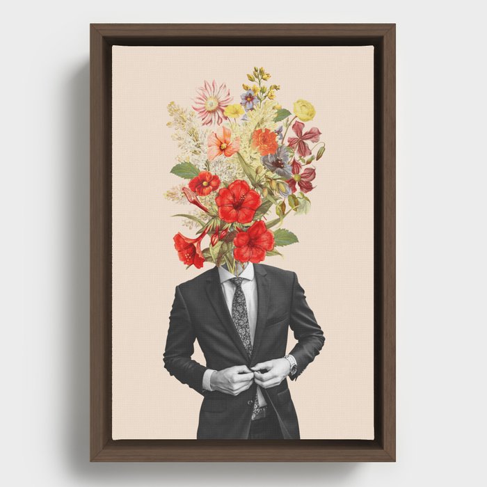 Man in red flowers Framed Canvas