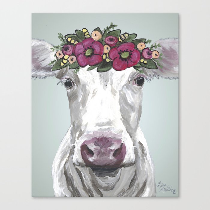 Flower Crown Cow Cute Cow Art Farm Animal Painting Canvas Print By Leekeller Society6
