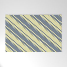 [ Thumbnail: Slate Gray & Pale Goldenrod Colored Stripes Pattern Welcome Mat ]