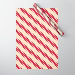 [ Thumbnail: Bisque & Crimson Colored Pattern of Stripes Wrapping Paper ]