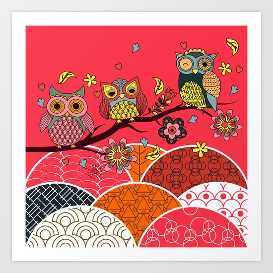 Happy Owls Art Print