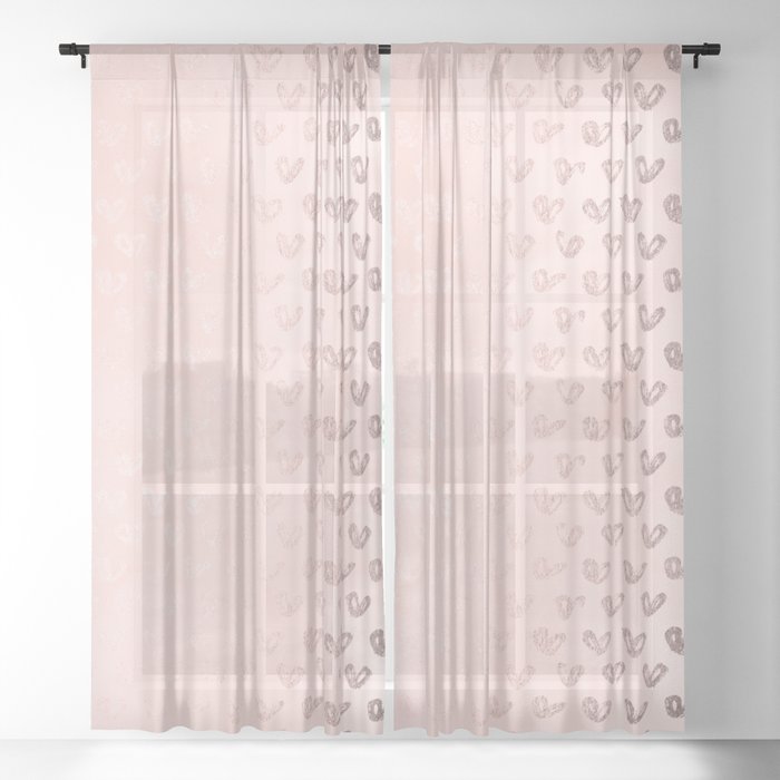 Rose Gold Pastel Pink Foil Paint Line Dots XIX Sheer Curtain