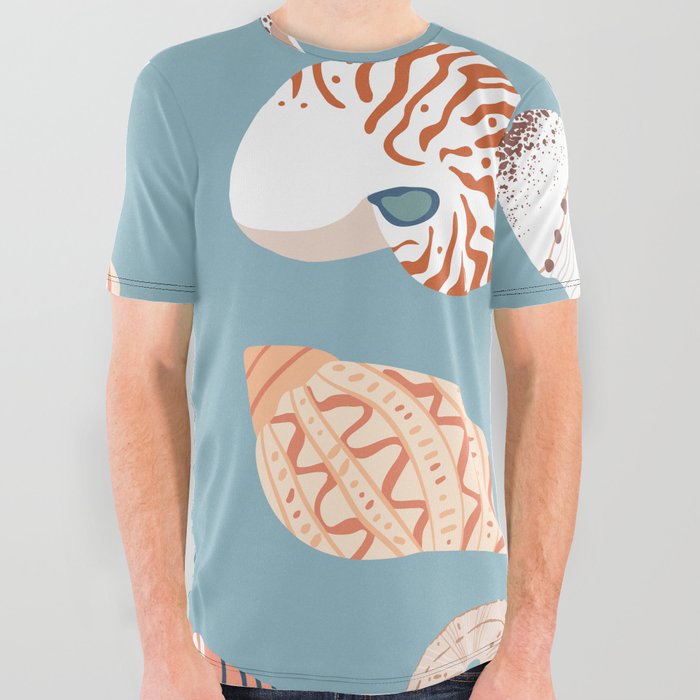 Vintage sea shell flat illustration pattern All Over Graphic Tee